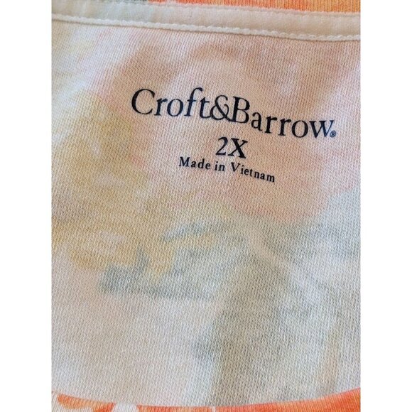 Croft & Barrow Plus 2X Top Shirt Orange Yellow Floral Flower Short Sleeve Cotton - Picture 6 of 8